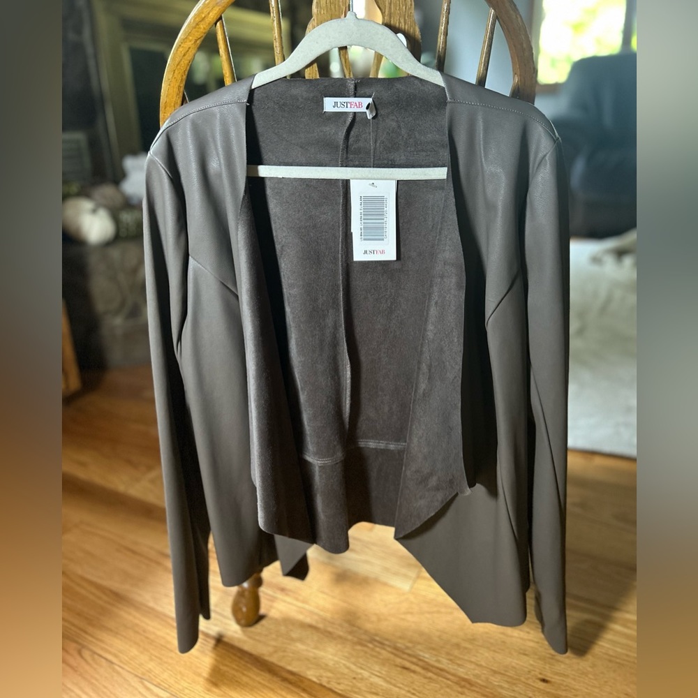 NWT JustFab open front jacket, dark grey, size Large